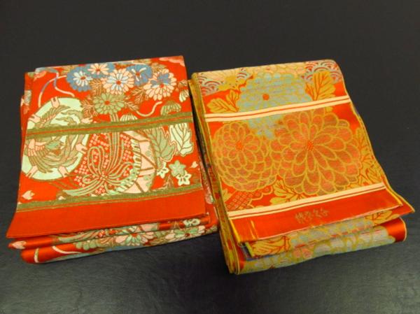★着物10★ 1円 絹 アンティーク2本 子供帯 ☆
