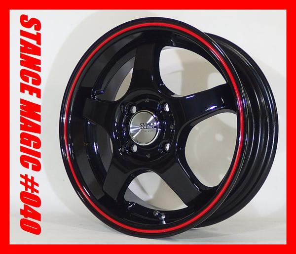 軽用ディープリム 新品4本セット STANCEMAGIC#040 5J +45 BK/R