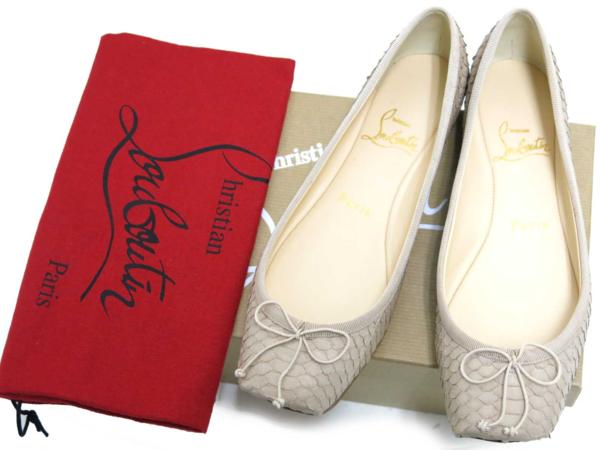 新品クリスチャンルブタン パイソンフラットバレエシューズ37.5