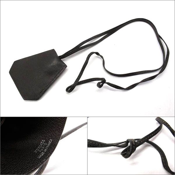 1円 エルメス クロシェット レザー ネックレス ブラック AJ705