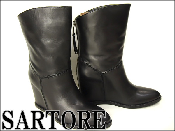 新品 SARTORE サルトル インヒールショートブーツ37黒★S489