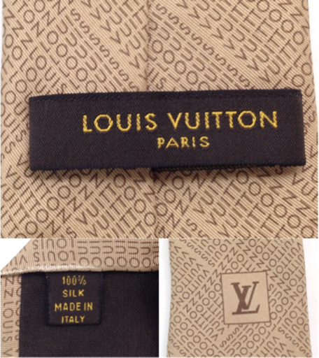 1円 ルイヴィトン LV ネクタイ シルク メンズ ベージュ系