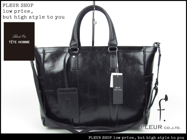 ■1792■Black on テットオム 新品 2way レザートートバッグ/黒