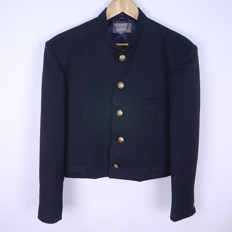 ♪中古変形短ラン丈54cm学生服学ラン上着180(LL)黒・TGU7843