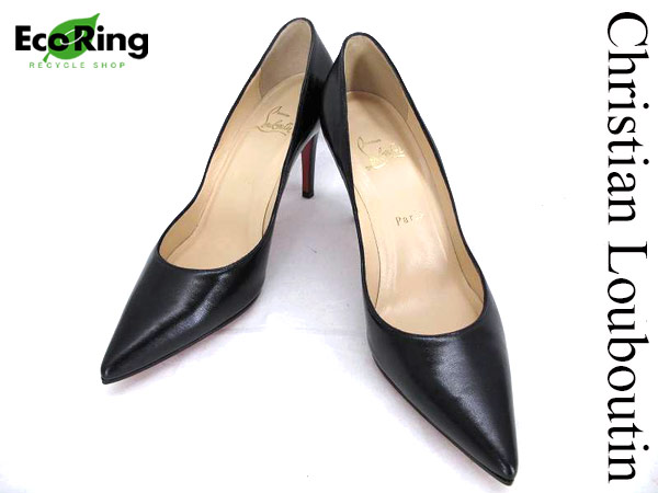 1円 クリスチャンルブタン レザー パンプス 38 1/2 黒 BY182