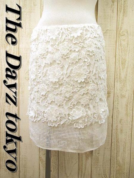 【The Dayz tokyo】 花形レースタイトスカート 白 36 ▲‡