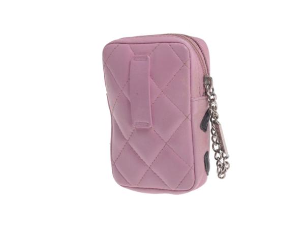 CHANEL シガレットケース カンボンライン ピンクラムスキン 銀蔵]シャネル カンボンライン シガレットケース ピンク×黒