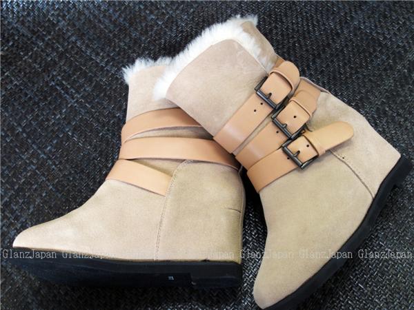 CN46*靴*24.0cm*豪華ラムファー☆ショート丈本革ムートンブーツ