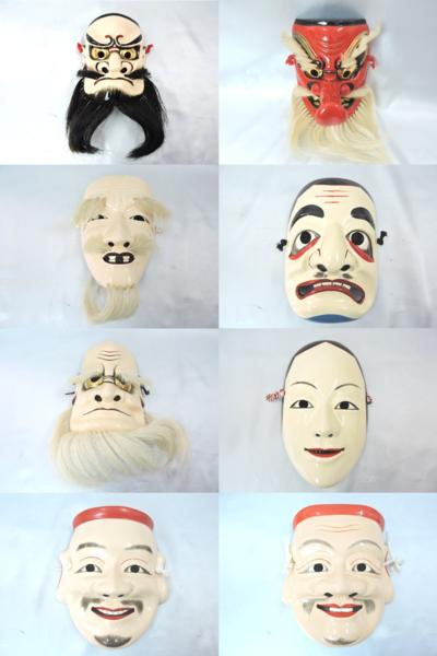 3□【中古品】神楽 お面 8個セット備中神楽面 無形文化財(東洋彫刻