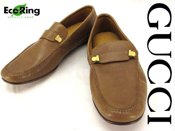 1円 グッチ メンズ レザー ローファー 41 1/2 ブラウン BP995