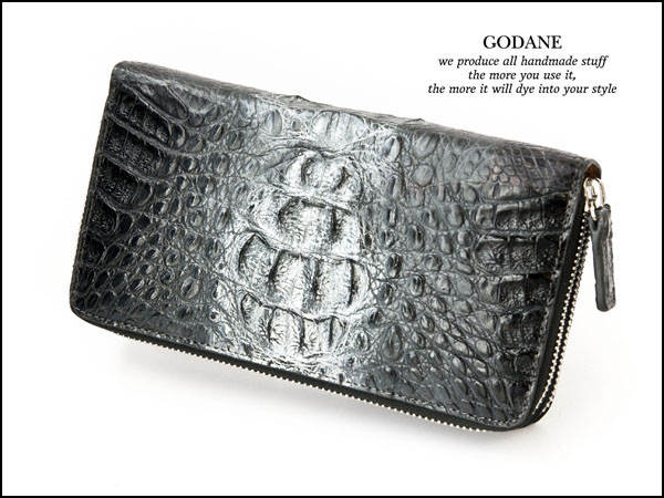 1円～ゴダン★カイマン クロコ W.R 長財布 ウォレット 8055aGryW