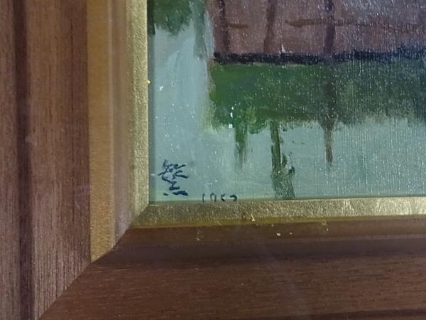 新入荷！□[最安]島戸繁 「彦根城遠望」 8号 油彩画 1952年 錦絵 開化