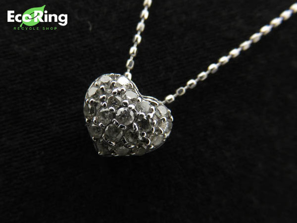 1円 K18WG×パヴェダイヤ ハート モチーフ ネックレス HG876