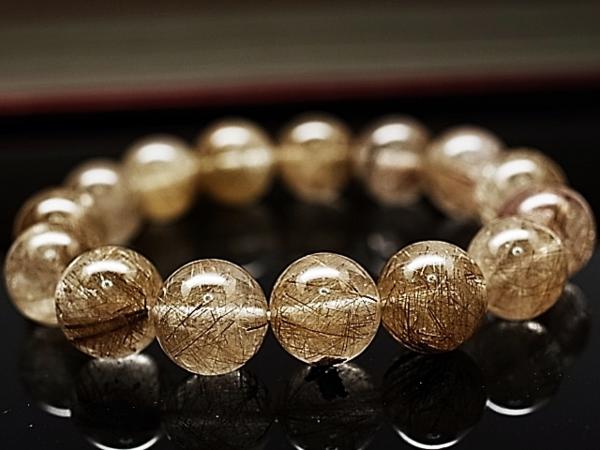 13A幸運を齎す プラチナルチル ブレス 針水晶 14.5mm 【C041