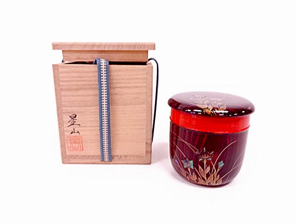 92028# 【1円～】中村星山造　螺鈿漆塗り茶器
