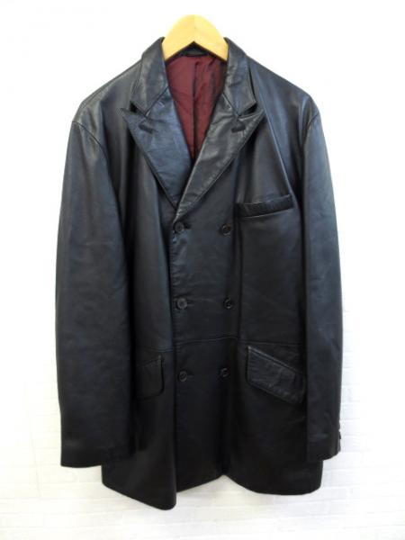 メンズメルローズ 羊革 ダブル レザージャケット コート 4 黒