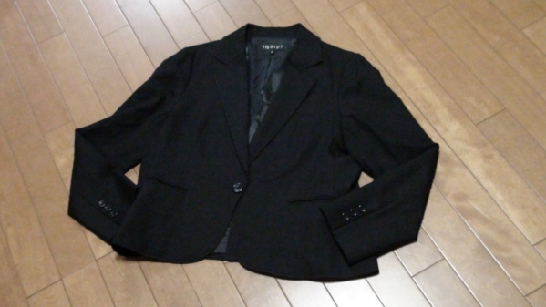 INDIVI 大きい 46★テーラード ジャケット 黒 44 15 LL 3L 48