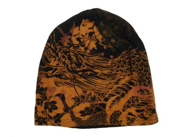 絡繰魂 253152 和柄抜染「龍桜」柄 ワッチキャップ 黒F新品