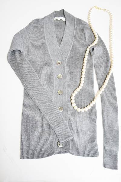 新品Harrissハリスウールリブニットカーディガン2.1万size36