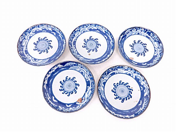 25367# 【1円～】古伊万里　染付中皿5客揃