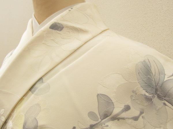 ★着物10★ 1円 絹 白薔薇 単小紋 ☆☆☆☆