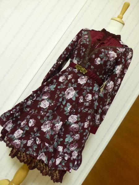 新品axesfemmeアクシーズ★バラ柄ベルト付クラシカルワンピースM