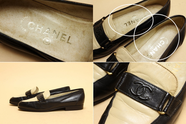 美品 CHANEL シャネル ココマーク パンプス ローファー バイカラー 高級 ○CHANEL/シャネル ココマーク バイカラー レザー ローファー ブランド
