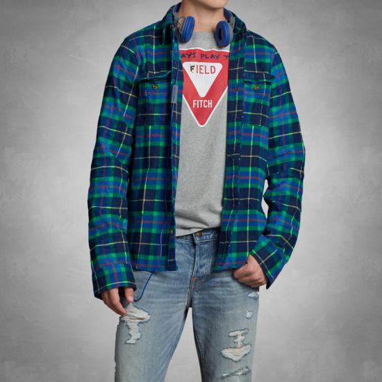 本物保証A&Fアバクロ【XL/GreenPlaid】厚手チェックネルシャツ