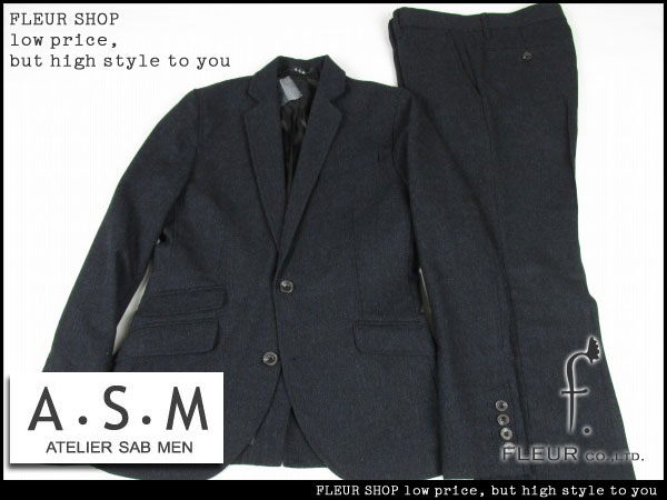 ■F00489■アトリエサブメンASM ミックスホームスパンスーツL紺