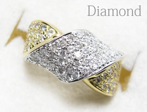 【銀トレ】1円～/計1.00ct天然ダイヤ/K18/パヴェデザインリング