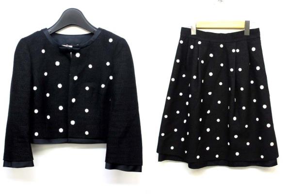 ハロッズ セットアップ ジャケット ショート丈 花刺繍 黒 2