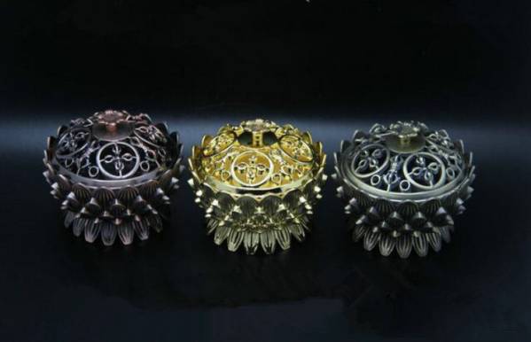 大き目電メッキ合金仏具民芸品香立て香炉薫香置物XLhjxgcTDH