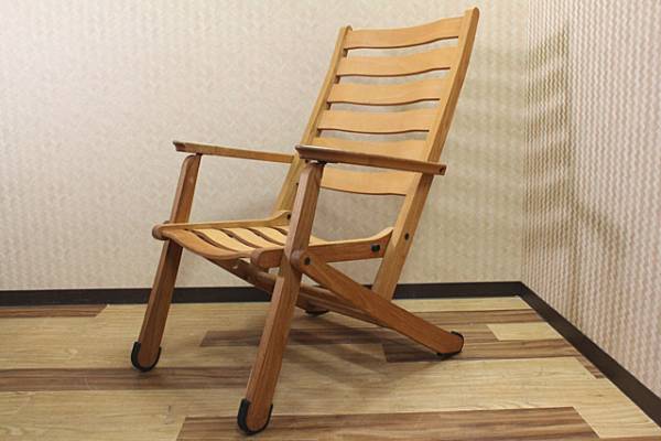 美品 折畳み 椅子 チェア 木製 3段可変式 バルコニー アウトドア