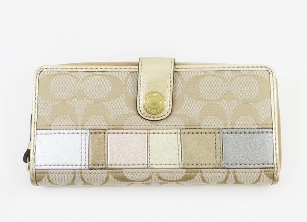 /◆美品【コーチ】シグネチャーストライプ ラウンドジップ長財布