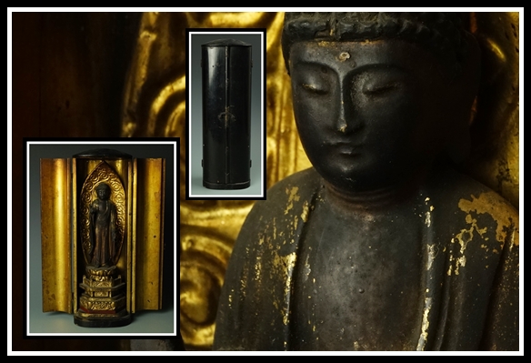 【蔵】仏教美術 江戸期 木彫 仏像 鍍金如来 厨子 置物 細密彫刻