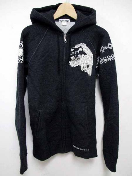 OZONE ROCKS パーカー スウェット ジップアップ ウール混 黒 S