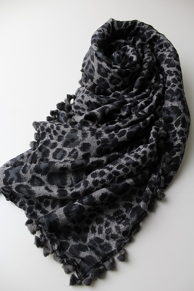 CITRUS シトラス タッセルレオパード柄ストール*アニマリア灰色