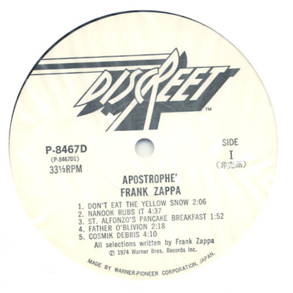 D845■FRANK ZAPPA■APOSTROPHE(')(LP)帯付き白ラベル