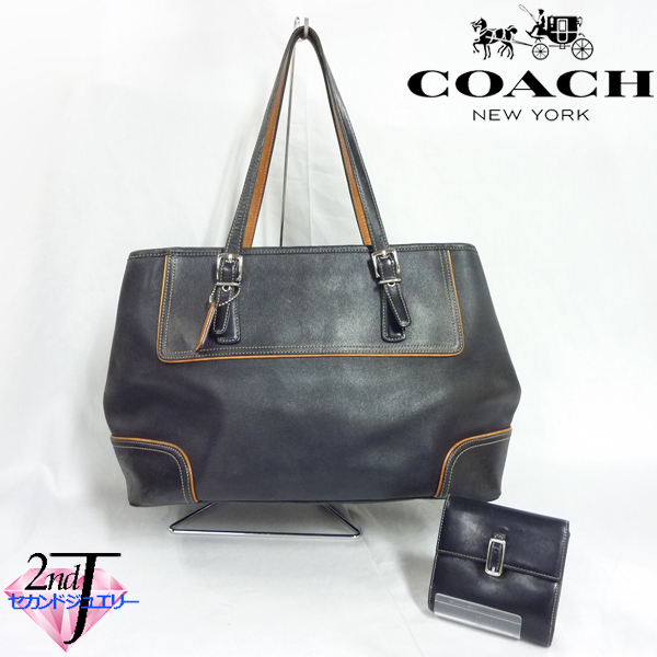 ◎コーチ レザー ブラック 財布 9606 トートバッグ 2点セット