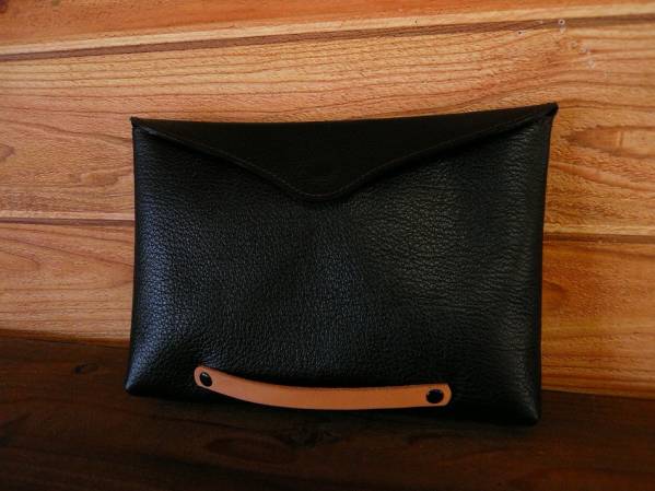 牛本革クラッチバッグレザー日本製シュリンク黒1円厚手ヌメ革