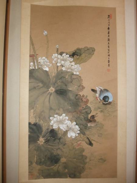 博雅堂】中国画・紙本「蓮と鴛鴦ノ図」肉筆保証! 博雅堂】中国画・紙本「蓮と鴛鴦ノ図」肉筆保証!