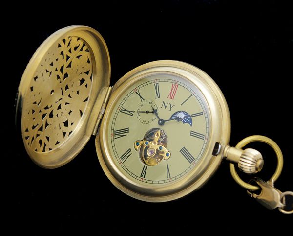 伝統的意匠!アンティーク機械手巻懐中時計サンアンドムーン