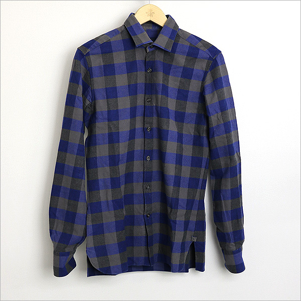 LANVIN チェック柄長袖シャツ ブルー 37