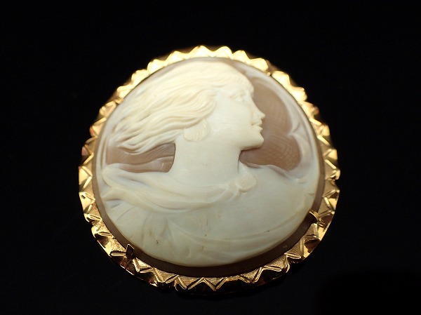 1円 ヴィンテージ シェル カメオ ブローチ K14 ピンク ★4475##