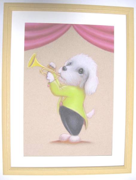 ■かわいい！■マルチーズのジャズトランペット演奏■原画