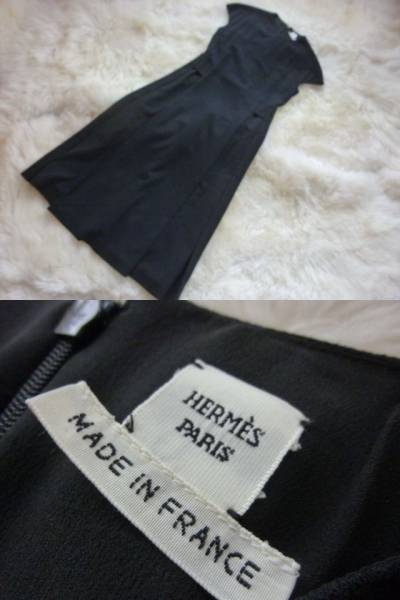 新品タグ付『HERMES』 冠婚葬祭可 黒 ウールワンピース 3980