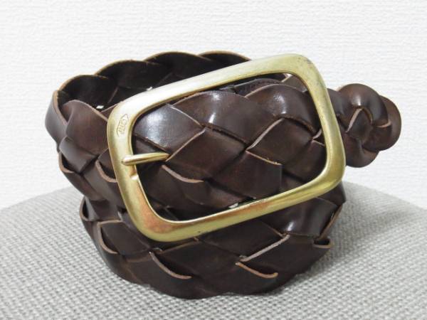 1円 綺麗 J&M DAVIDSON 編込みレザー バックル ベルト 80/32 K39