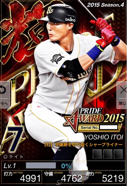 プロ野球プライドPRIDE S4 輝 オリックス 糸井 AW