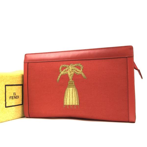 ★フェンディ★キャンバス クラッチバッグ 刺繍 a957-108