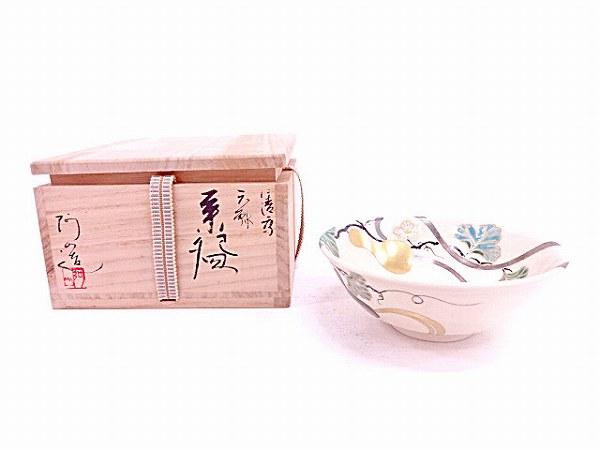 49190# 通次阿山造 仁清写金彩色絵六瓢茶碗 寸法(cm) 【公式通販】